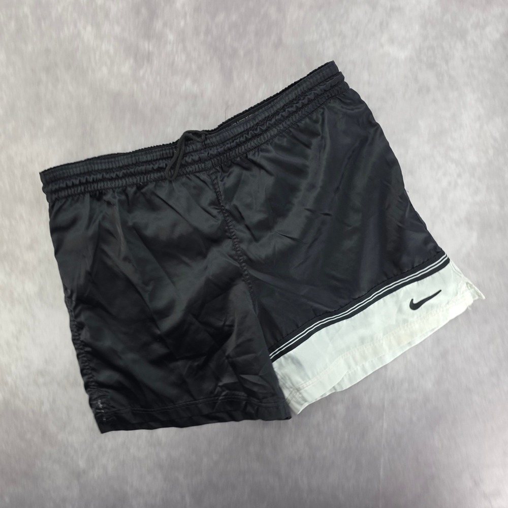 Vintage Nike Shorts Mens L Black White Shiny Dazzle Colorblock Nylon Athletic